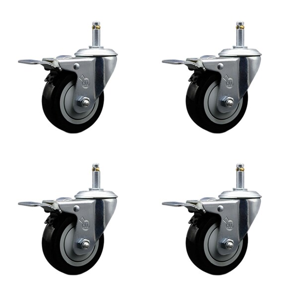 Service Caster 3.5'' Black Poly Swivel 7/16'' Stem Caster Set with Total Lock Brake, 4PK SCC-GRTTL20S3514-PPUB-BLK-716138-4 - main
